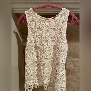 G.I.L.I. Elegant Cream cotton lined Lace sleeveless Blouse Cocktail Formal M